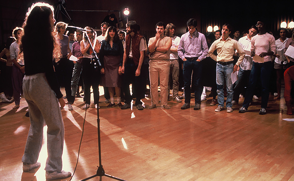 Adrian Piper, "Funk Lessons" (1983–84), documentation of the group performance at University of California, Berkeley, November 6, 1983; color photograph, collection Adrian Piper Research Archive Foundation Berlin (© Adrian Piper Research Archive Foundation Berlin; photo courtesy of the University of California at Berkeley)